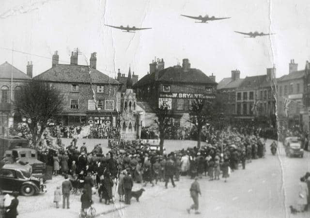 A wartime event in Market Place, Horncastle, possibly an RAF display during War Weapons Week in April, 1941. (PHOTO BY: Horncastle History and Heritage Society).