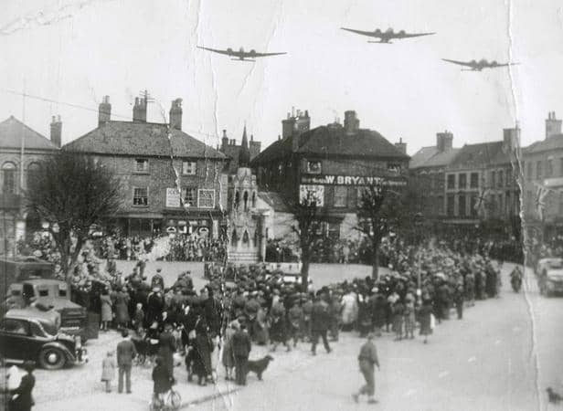 A wartime event in Market Place, Horncastle, possibly an RAF display during War Weapons Week in April, 1941. (PHOTO BY: Horncastle History and Heritage Society).