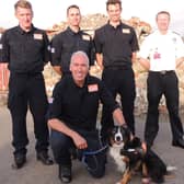 Back home from Turkey, from left - rescue firefighters Colin Calam, Ashley Hildred, Mark Dungworth, Neil Woodmansey and Colin (front), with Chief Fire Officer Mark Baxter.