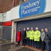 (L-R): Centre director Amanda Austin, Cllr Philip Jackson, leader of   North East Lincolnshire Council; Ed Weston GMI’s Regional Commercial Director, Managing Surveyor Tom Creasy, and Project Manager David Fish, with Andrew Cooper, Multi-Site General Manager of Parkway Cinema, and Damien Jaines-White, Inward Investment and Growth Manager at North East Lincolnshire Council.