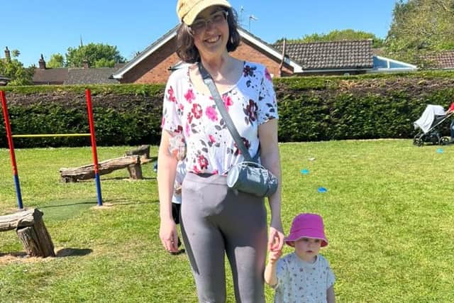 Mum Kerry Johnson, 28, with two-year-old daughter, Evelyn, on the sponsored toddle.