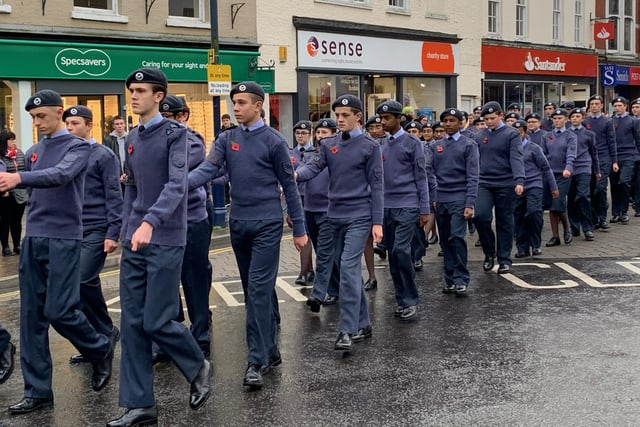 RAF cadets take part in the Remembrance Day parade in Boston.