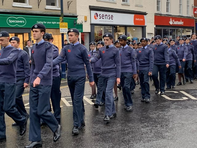 RAF cadets take part in the Remembrance Day parade in Boston.