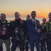 Mayor of Skegness Coun Adrian Findley was up at sunrise to greet charity bikers.
