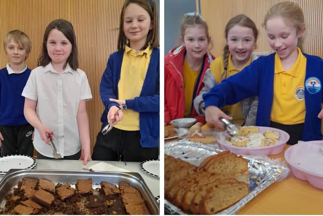 Two photographs from the charity bake sale in Friskney.
