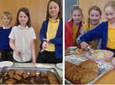 Two photographs from the charity bake sale in Friskney.