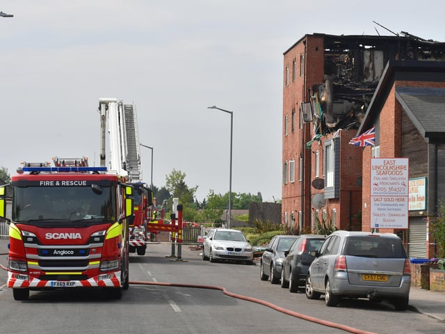The scene in London Road on Wednesday morning as the fire service inspected the site.