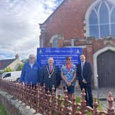 Pictured, from left, outside the church area: Coun Jim Moss , Coun David Hartley (Town Council Chairman) and Coun Mandy Willis (Town Council Deputy Chairman) with Coun Jimmy Brookes. Image supplied