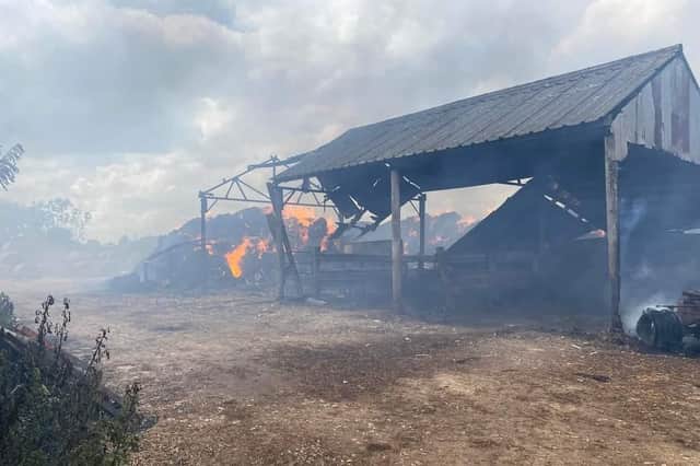 One of the buildings still on fire at the Kirk family farm in Gipsey Bridge.