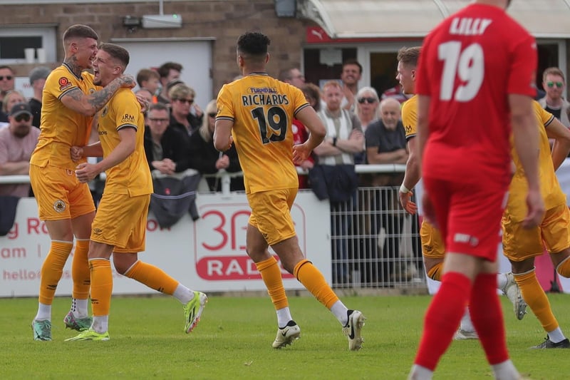 Keaton Ward is congratulated after levelling for Boston :Boston United sealed promotion to the National League after three brilliant displays in the play-offs.