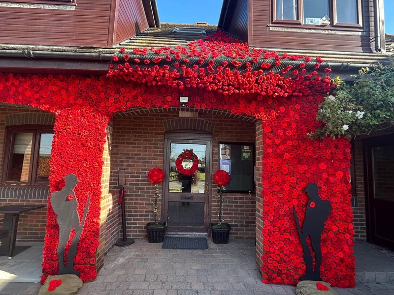 Hand-made Remembrance displays at the park, in Ingoldmells.