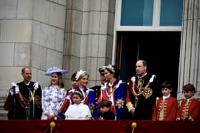 Members of the Royal family on Buckingham Palace balcony including the Prince and Princess of Wales. Image: Simon James Smith