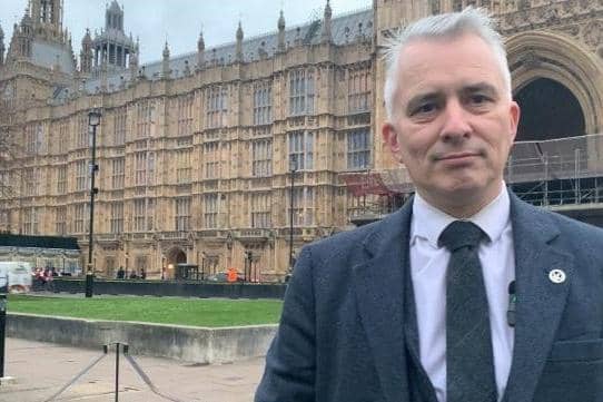 Coun Redgate outside the House of Commons.