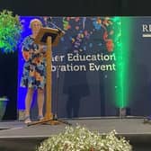 Chair of Governors Angela Moran and Principal and Chief Executive Danny Metters on stage at the Riseholme College celebration day.