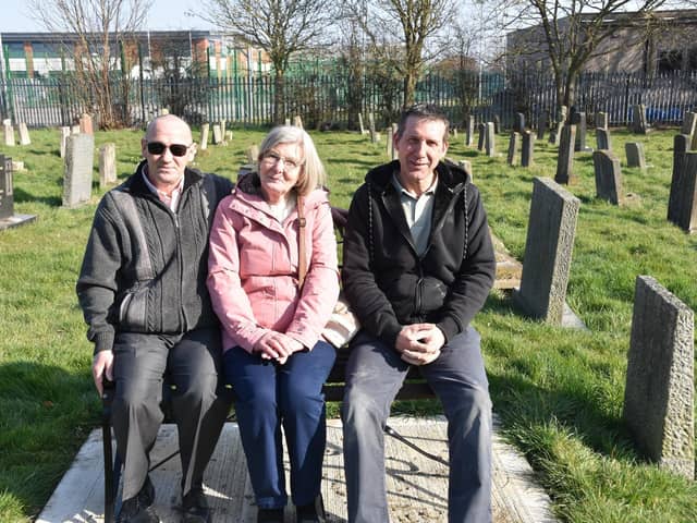 Mayor of Skegness Coun Ady Findley (right) on the bench with Chris and Jackie.