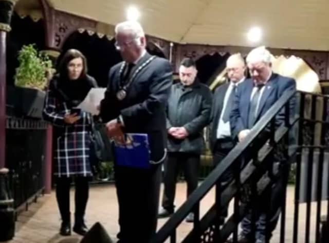 Mayor of Skegness Coun Tony Tye leading the silence in Tower Gardens.