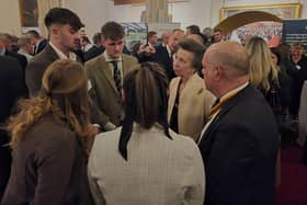 Twenty-year-old entrepreneur Harrison Towers, from Tetford, chats to Princess Anne during the event in London.