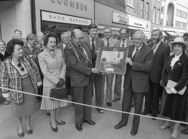 The official opening of the pedestrianised Strait Bargate in 1982.