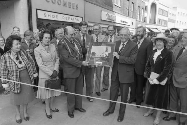 The official opening of the pedestrianised Strait Bargate in 1982.