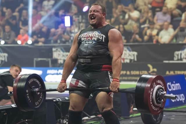 Dean Mason, of Boston, battling his way to an impressive fourth in the UK's Strongest Man 2025 contest.