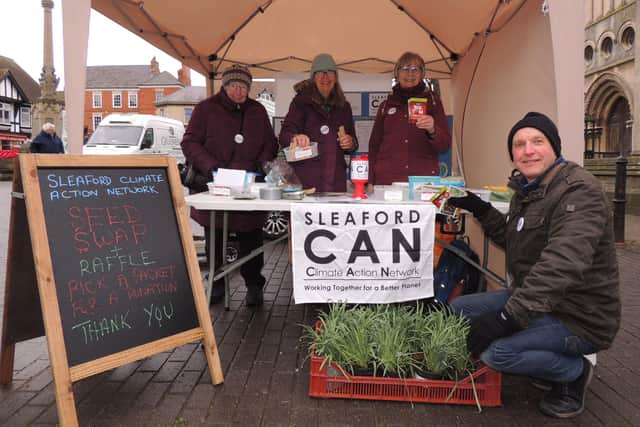 Seed swapping - Sleaford Climate Action Network volunteers, from left - Ada Trethewey, Alison Wickstead, Becky Mayfield and Tim Grigg.