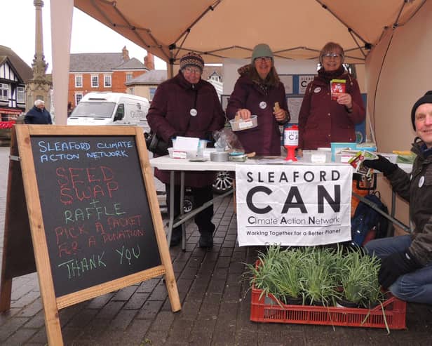 Seed swapping - Sleaford Climate Action Network volunteers, from left - Ada Trethewey, Alison Wickstead, Becky Mayfield and Tim Grigg.