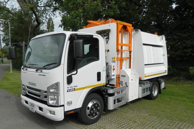 A specially adapted food waste collection vehicle used during the trial.