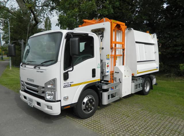 A specially adapted food waste collection vehicle used during the trial.