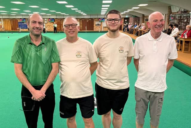 Mark Royal, former England International and winner of the recent OSC, Andy and Liam with club bowler Tim Mitchell
