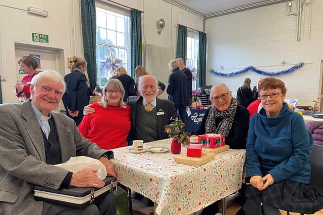 Enjoying the Christmas lunch by Age UK Lindsey.