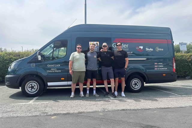 Gelder Group driver Joe Almond with Chase the Sun riders (2nd l-r) Wayne Thornton, Chris Owen and Jason Gray