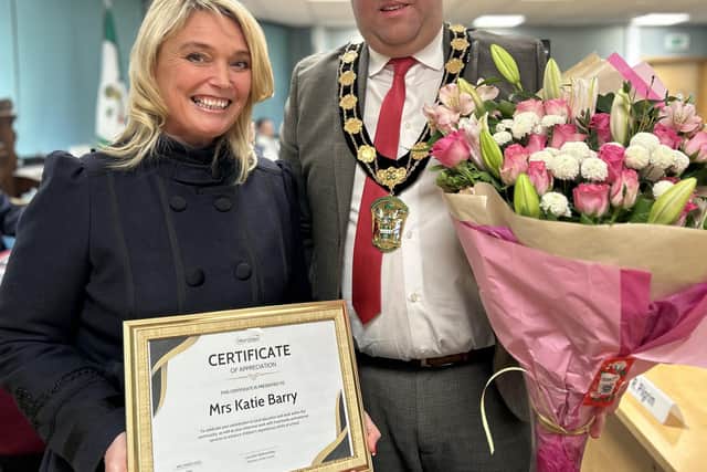 Katie Barry, with the chairman of West Lindsey District Council, Coun Matt Boles