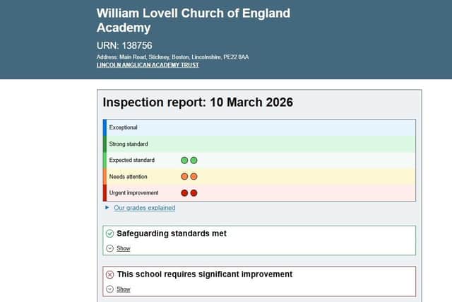 The new look for Ofsted inspection reports, with colour-coded grades across six areas of evaluation.