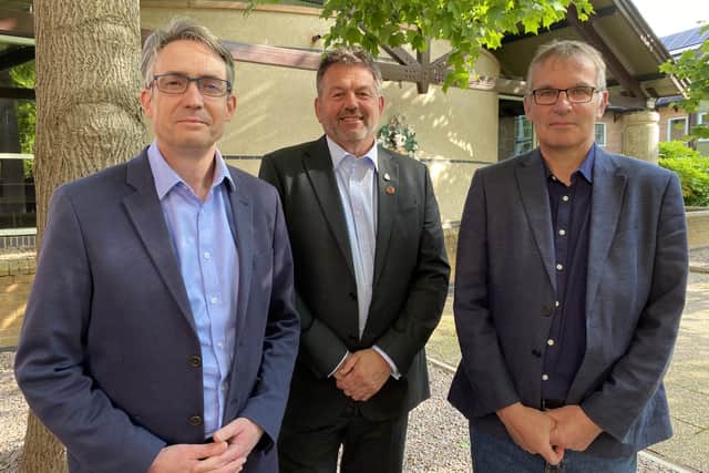 North Kesteven District Council Leader Coun Richard Wright, (centre), with Deputy Chief Executive Phil Roberts (left) and Chief Executive Ian Fytche (right).