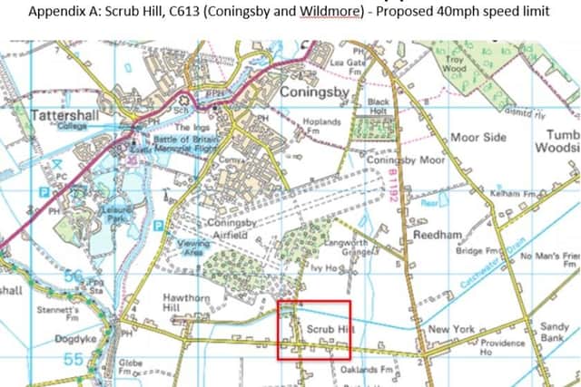 The proposed 40mph speed limit at Scrub Hill.