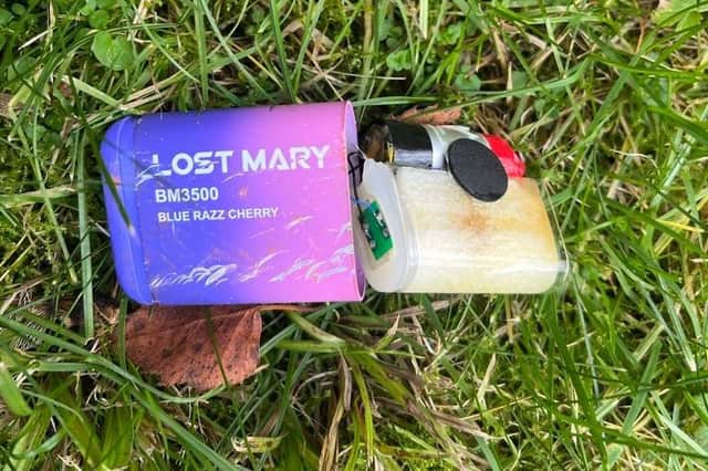 A disposable vape found by MP Dr Caroline Johnson on the banks of the River Slea when she joined in a litter pick.