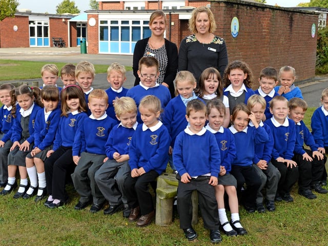 Mrs Smith's class at Tattershall Primary School with teaching assistant Mrs Halgate.