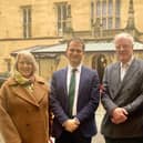 Lincolnshire leaders in Westminster to lobby for sale of RAF Scampton. From left, West Lindsey District Council deputy leader, Coun Lesley Rollings, Lincoln MP Hamish Falconer, Gainsborough MP Sir Edward Leigh, and West Lindsey District Council leader Coun Trevor Young