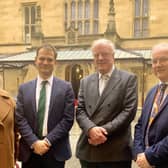 Lincolnshire leaders in Westminster to lobby for sale of RAF Scampton. From left, West Lindsey District Council deputy leader, Coun Lesley Rollings, Lincoln MP Hamish Falconer, Gainsborough MP Sir Edward Leigh, and West Lindsey District Council leader Coun Trevor Young