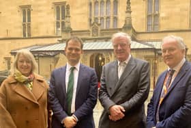 Lincolnshire leaders in Westminster to lobby for sale of RAF Scampton. From left, West Lindsey District Council deputy leader, Coun Lesley Rollings, Lincoln MP Hamish Falconer, Gainsborough MP Sir Edward Leigh, and West Lindsey District Council leader Coun Trevor Young