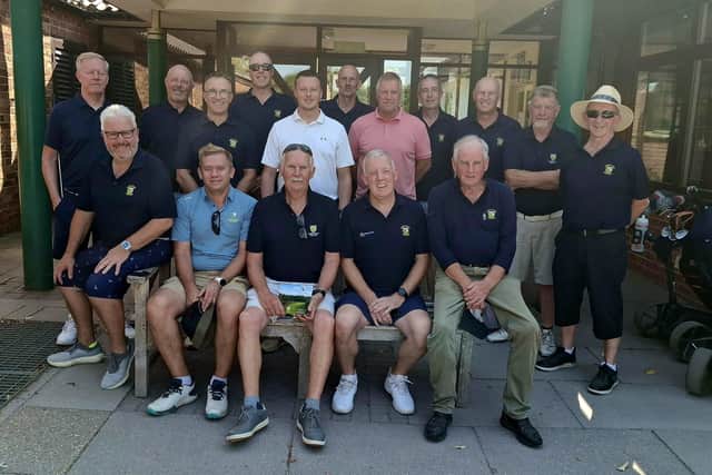 Men's vice-captain Clive Wilson, front centre, with the B team who beat Ashby Decoy GC.