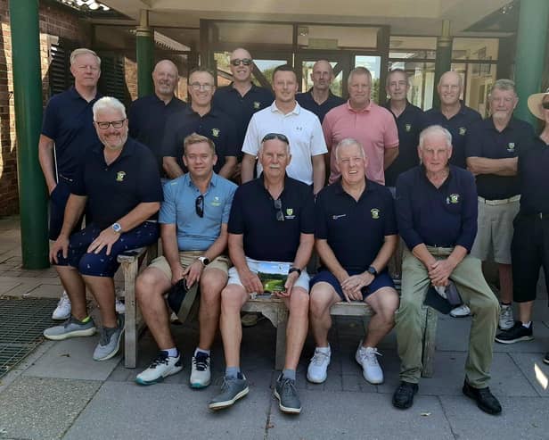 Men's vice-captain Clive Wilson, front centre, with the B team who beat Ashby Decoy GC.