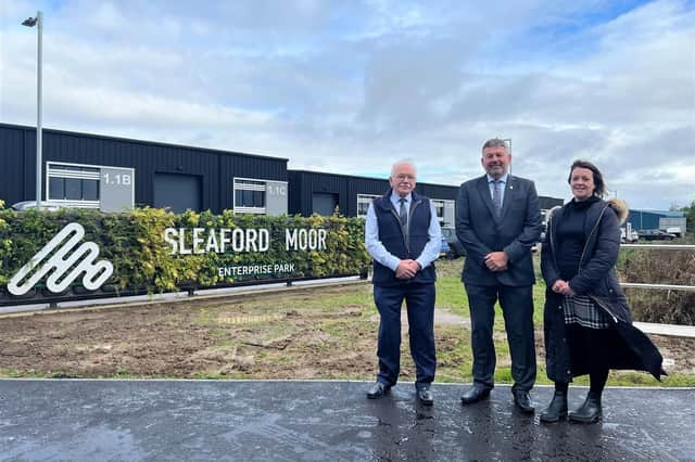 From left - Smith Construction Managing Director Ken Smith, North Kesteven District Council Leader Councillor Richard Wright, and Harlaxton Engineering Managing Director Lucy Hibbert.