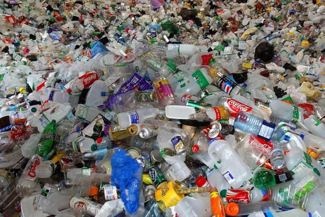 Stock photo of plastic waste at Daventry District Council recycling plant taken during a visit by Conservative Leader David Cameron.