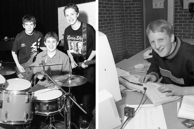 LEFT: Adrian Samsam, Nick Worricker and Toby Christian, passing the time musically. RIGHT: Simon Prue raising £142 for the British Heart Foundation by spending 12 hours working on his computer.