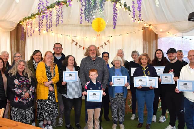 Award winners and market helpers at the grants event with Wragby Market's team leader Kerry Cochran (centre front).