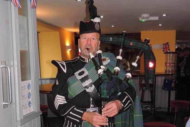 Pipe Major John Best of Grimsby and District Pipe Band, piping for the Metheringham beacon lighting and proclamation.