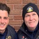 Declan Howe with Gainsborough Trinity manager Russ Wilcox.