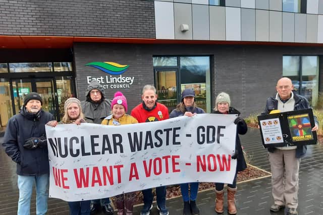 Protestors outside the ELDC offices before the full council meeting on Wednesday December 13.