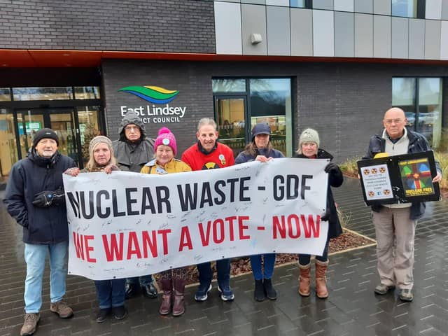 Protestors outside the ELDC offices before the full council meeting on Wednesday December 13.
